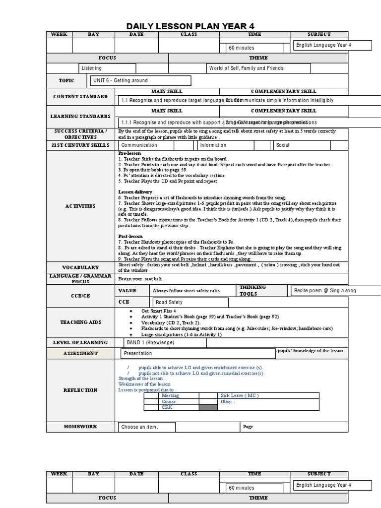 Year 4 Daily Lesson Plan Overview | PDF | Lesson Plan | Vocabulary