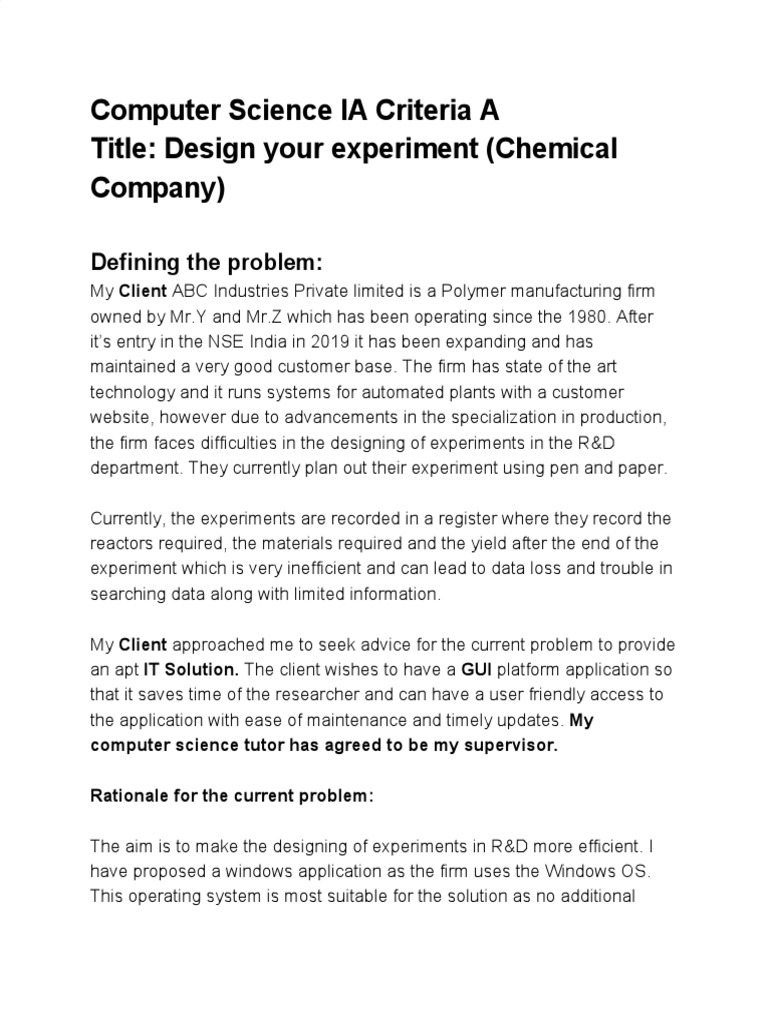 Computer Science IA Criteria A Soham PDF PDF  Application
