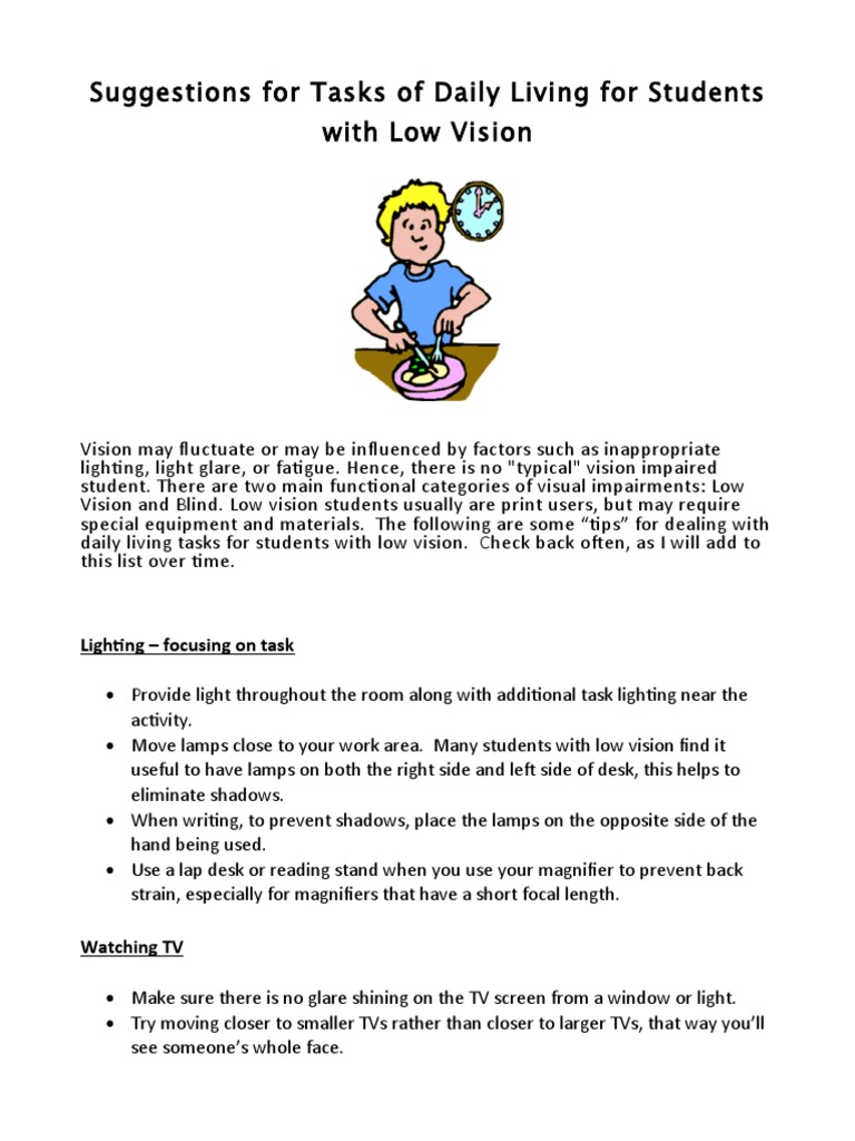 Daily Living Tips for Low Vision Students | PDF | Self-Improvement