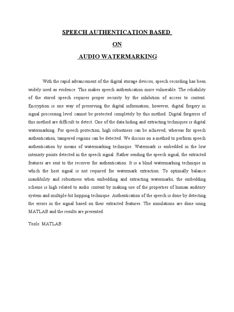 Speech Authentication via Audio Watermarking | PDF | Business ...