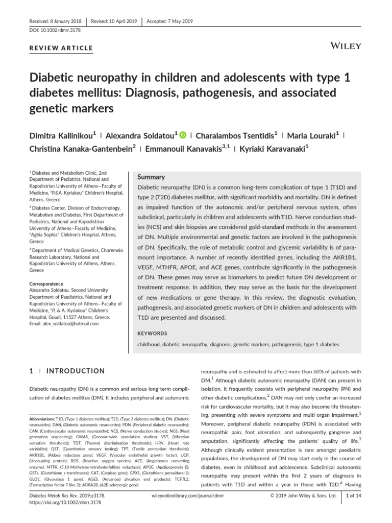 Diabetic Neuropathy in Children PDF Peripheral Neuropathy Diabetes