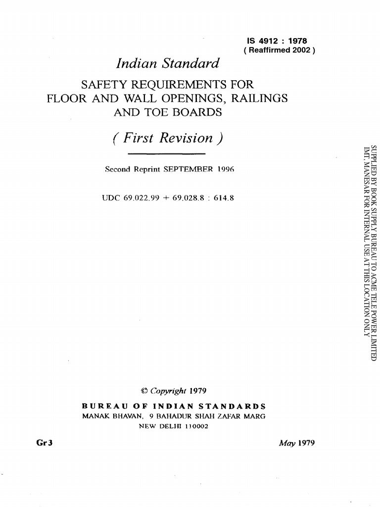 Indian Standard Safety Requirements Floor and Wall Openings, and Toe