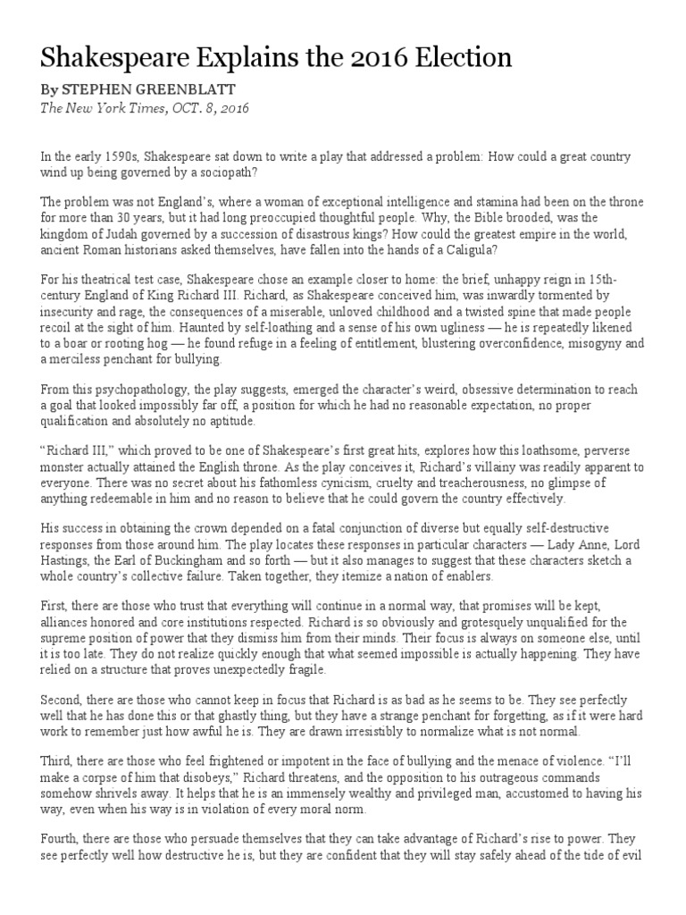 Shakespeare Explains The 2016 Election PDF