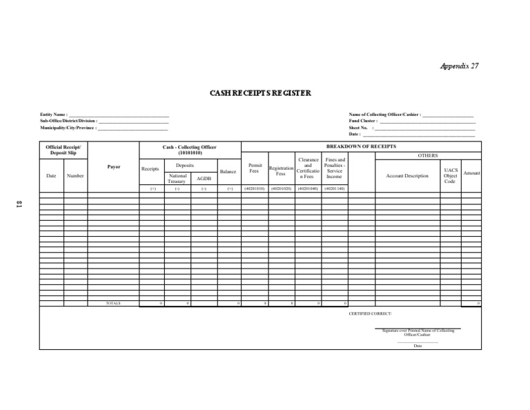 Cash Receipts Register Template | PDF | Financial Services | Business