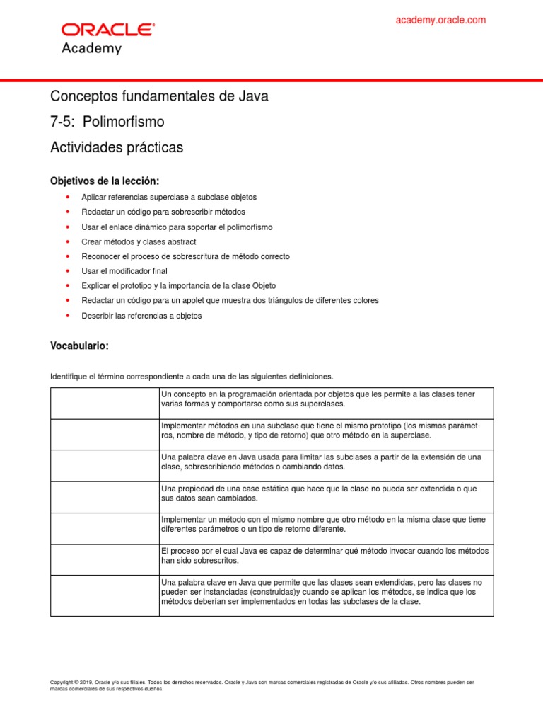 JF 7 5 Practice Esp | PDF | Java (lenguaje de programación) | Objeto ...
