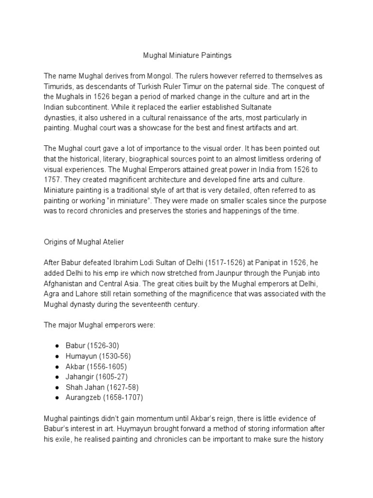 History Project Class XII Mughal Miniature Painting PDF PDF Mughal Empire Paintings