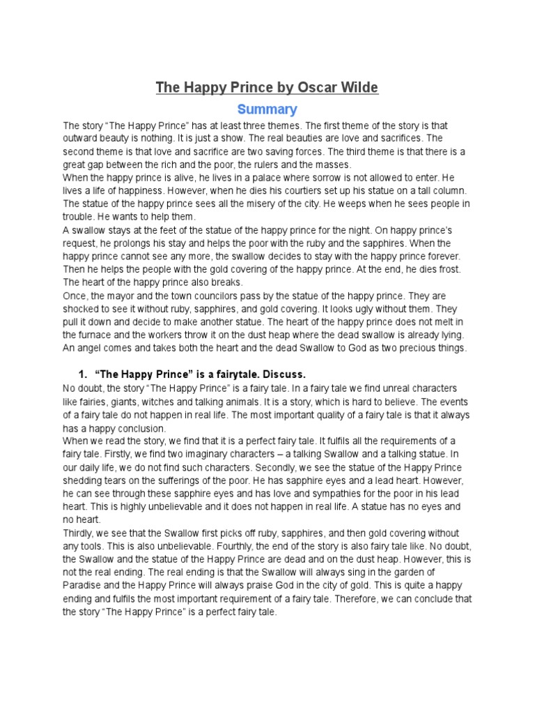 Themes in Oscar Wilde's Happy Prince | PDF | The Happy Prince And Other ...