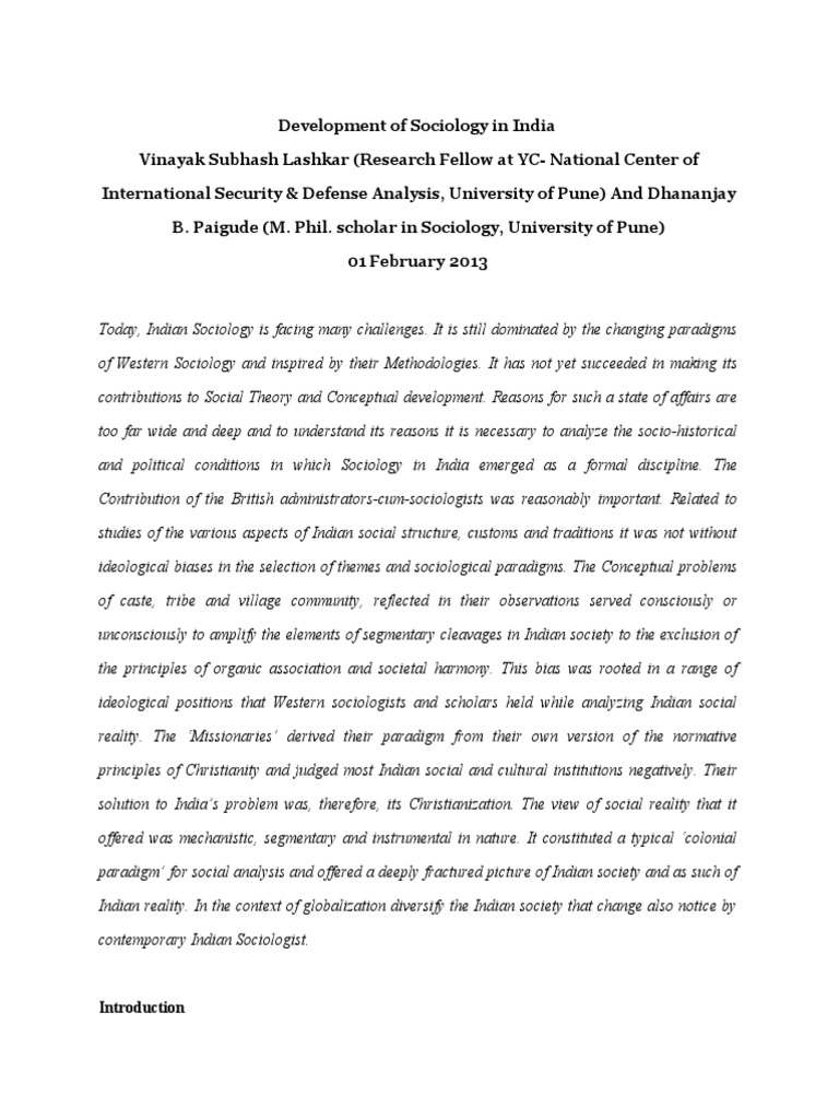 Development Of Sociology In India