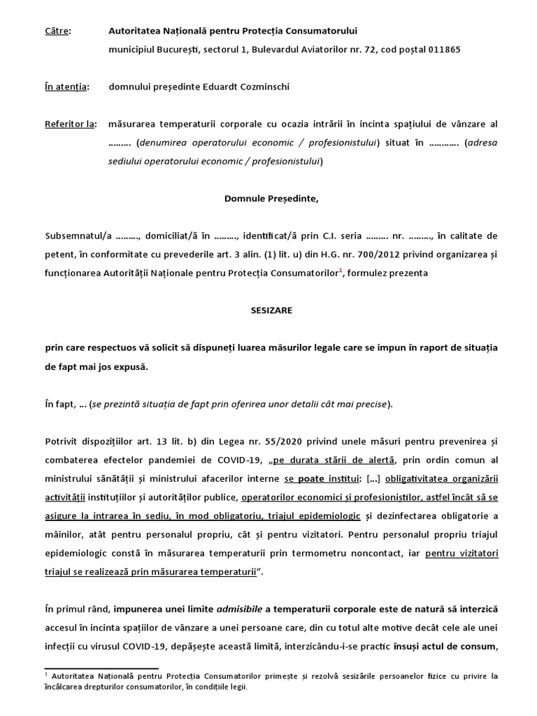 Model Sesizare ANPC | PDF