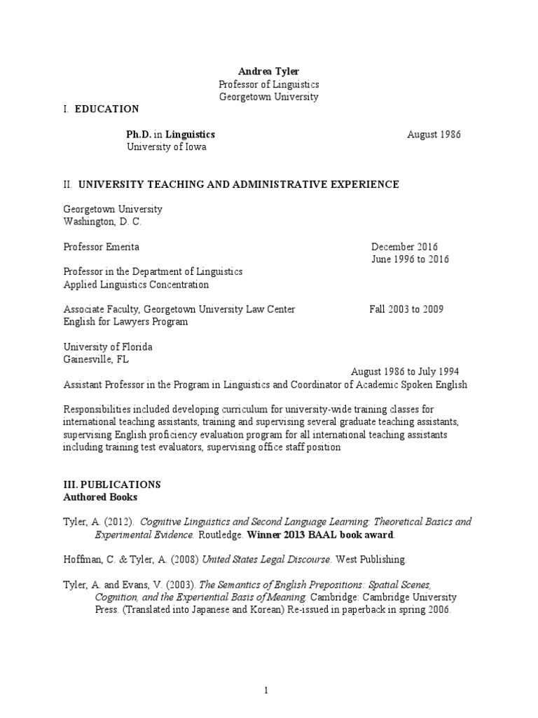 Andrea Tyler (Georgetown University) Resume Download Free PDF