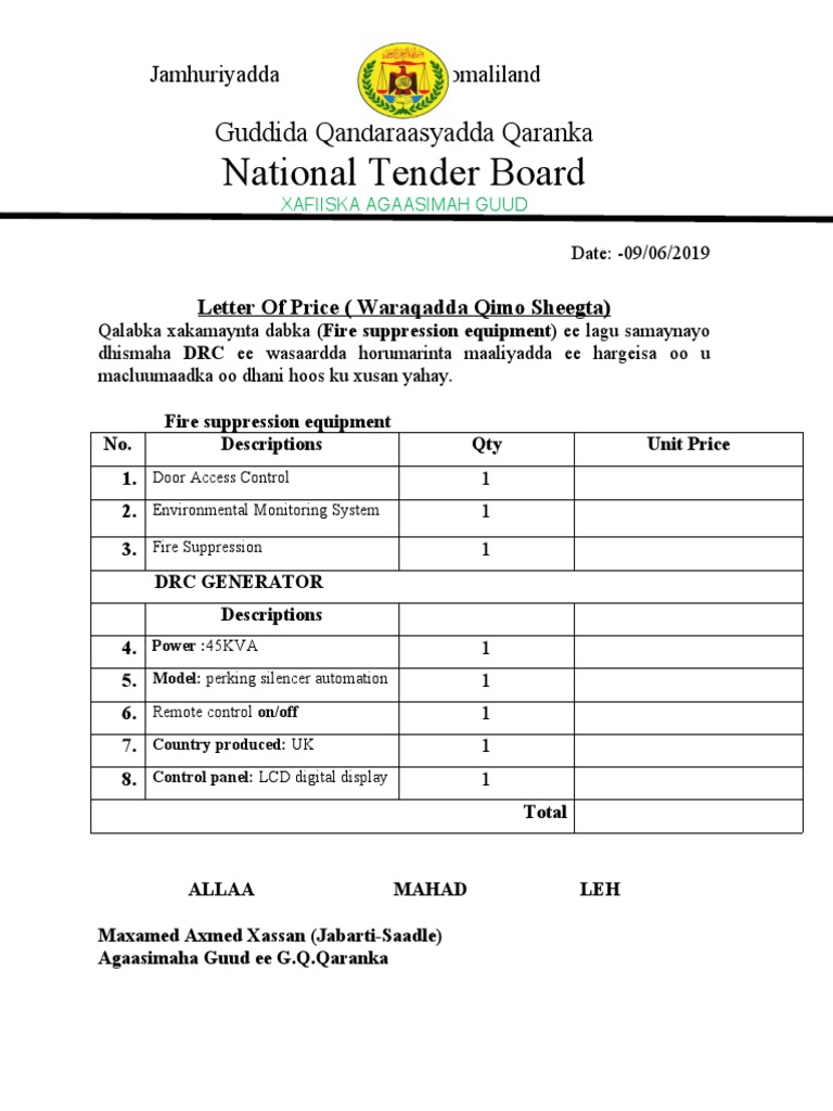 National Tender Board Guddida Qandaraasyadda Qaranka PDF