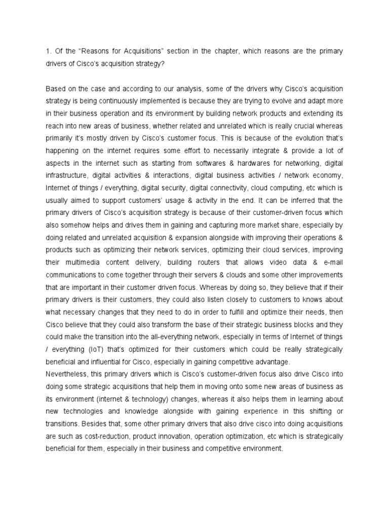 Chapter 7 Mini Case Pdf Mergers And Acquisitions Cisco Systems
