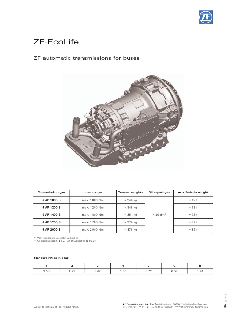 ZfEcolife ZF Automatic Transmissions For Buses PDF Transmission