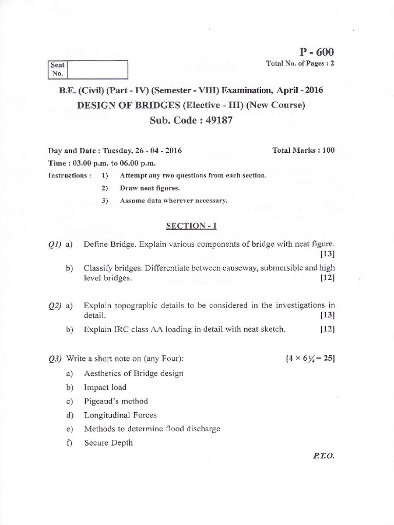 Bridge Design Examination Manual 2016 | PDF | Civil Engineering