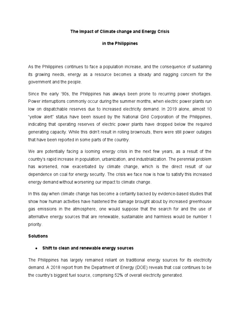 Climate Change and Energy Crisis in the Philippines | PDF | Energy ...