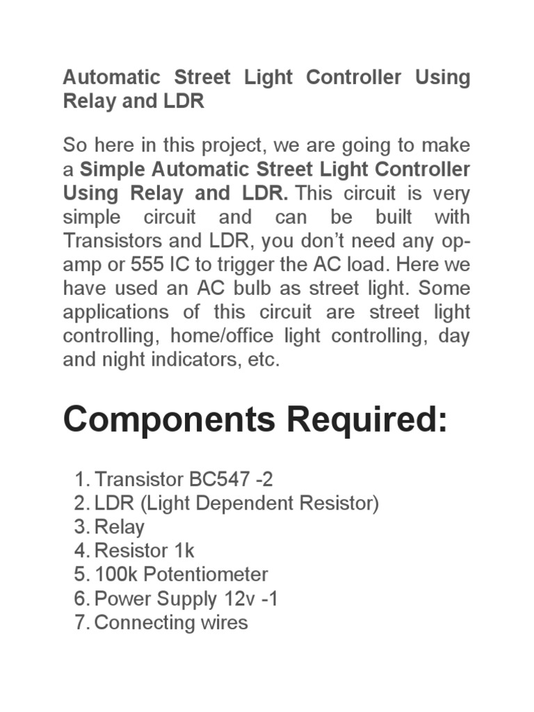 Automatic Street Light Controller Circuit | PDF | Electronic Circuits ...