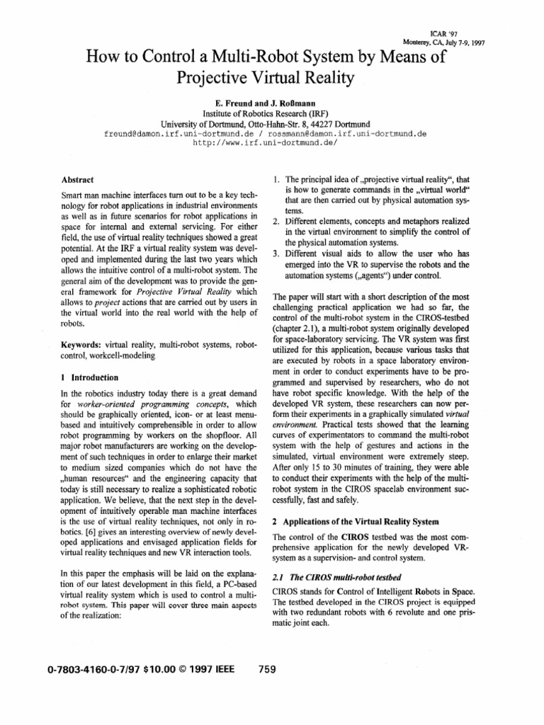 Projective VR for Multi-Robot Control | PDF | Virtual Reality | Robot