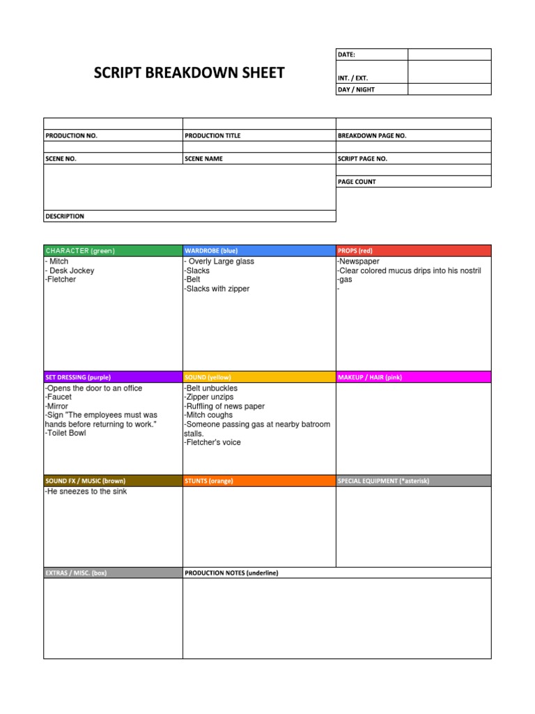SCRIPT BREAKDOWN SHEET (Fillable) PDF | PDF