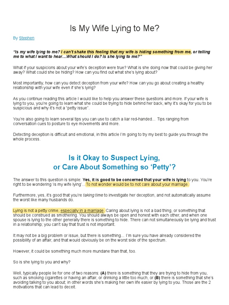 Is My Wife Lying To Me PDF Infidelity Deception