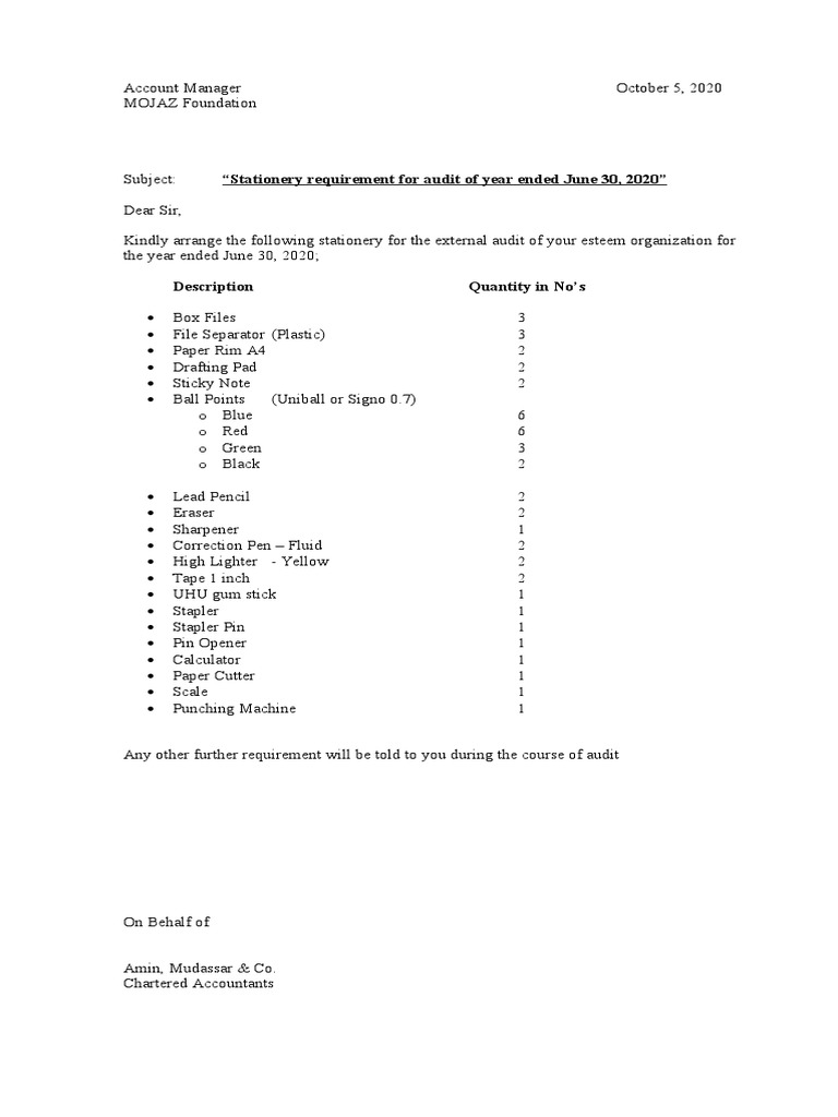 Stationery Requirements PDF