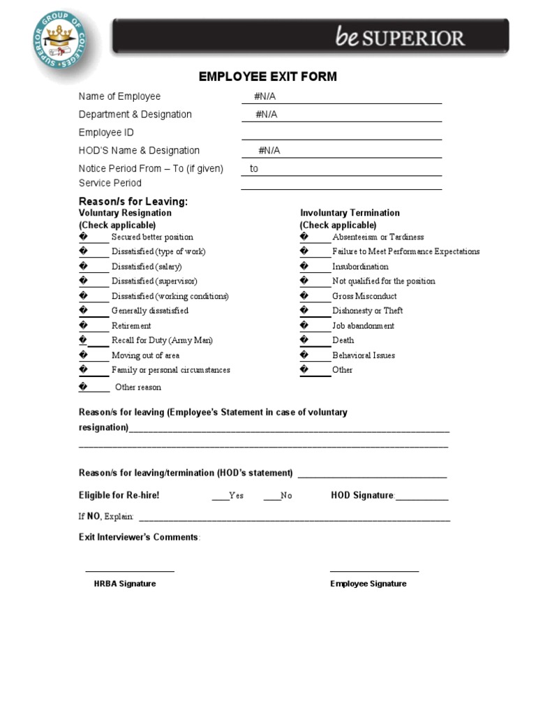 Employee Exit Form Template | PDF