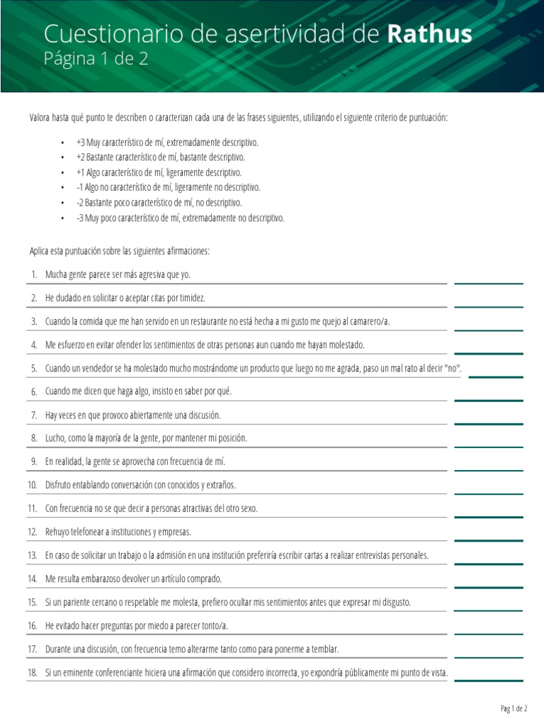 Cuestionario de Asertividad Rathus | PDF | Sicología