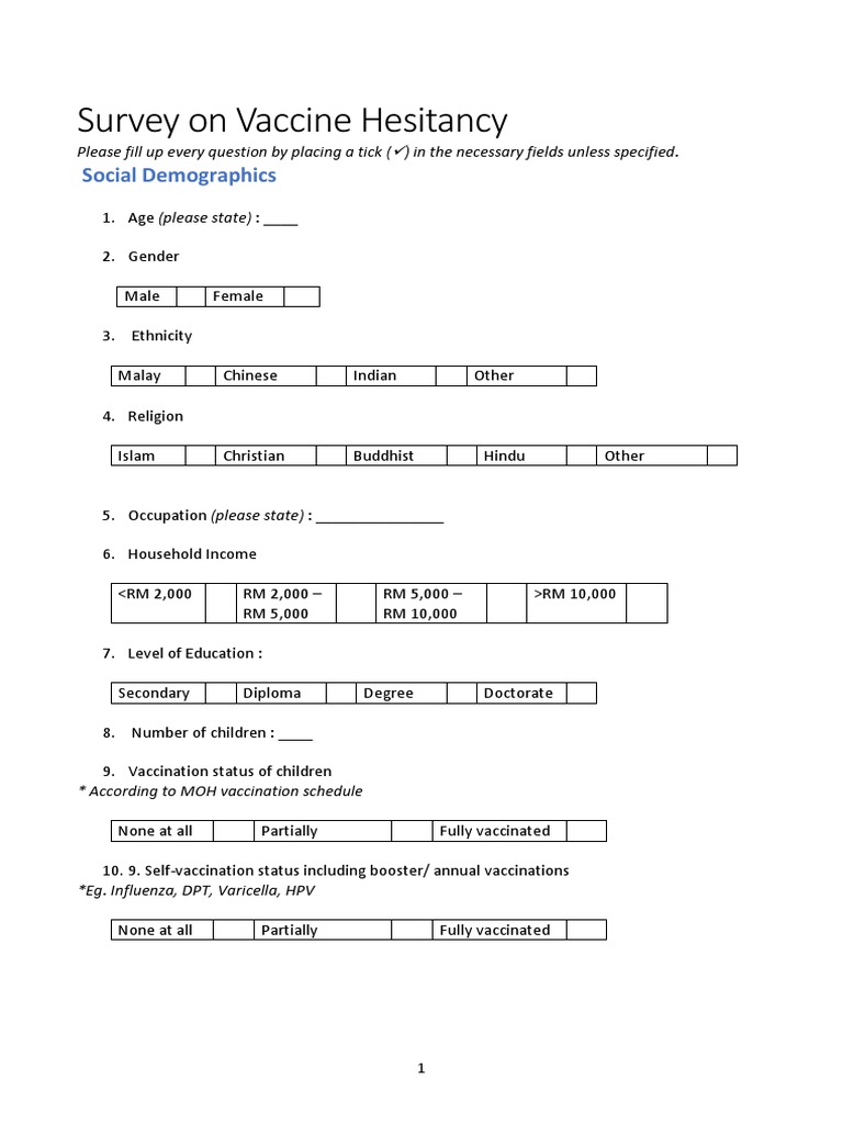 Proforma Questionnaire on Vaccine Hesitancy | PDF | Vaccines | Vaccination