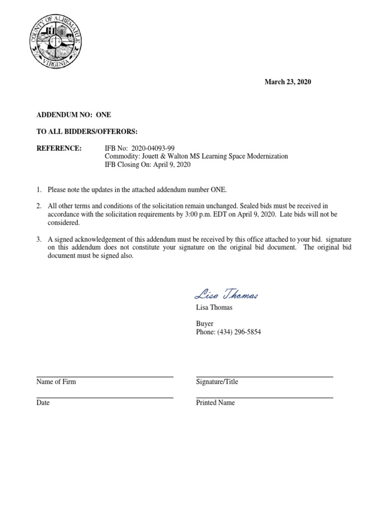 Bid Addendum for School Renovation | PDF | Economic Sectors | Equipment