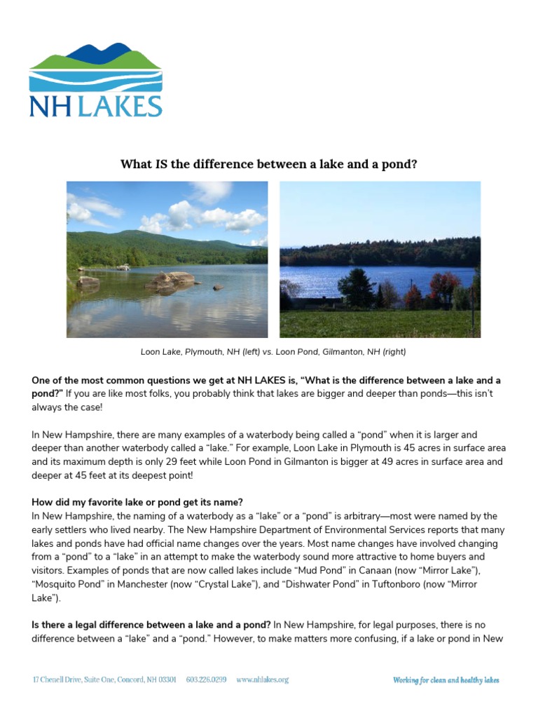 2 Lake Ecology Difference Between A Lake and Pond NH LAKES PDF | PDF ...