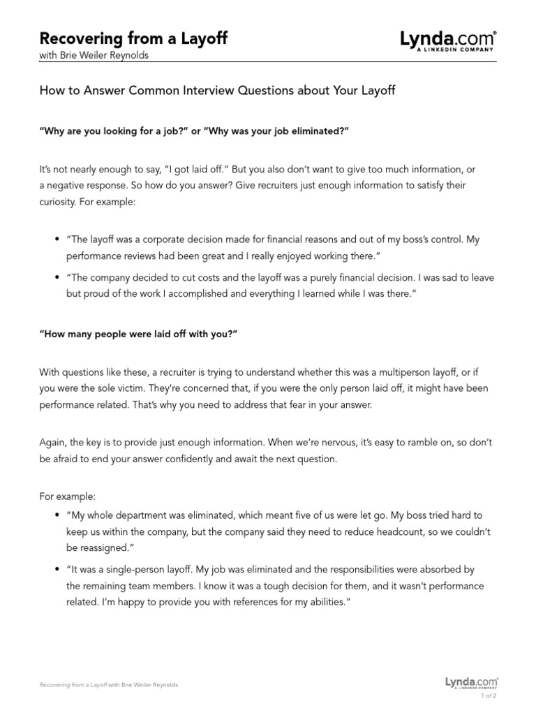 Interview Questions PDF Layoff Psychological Concepts