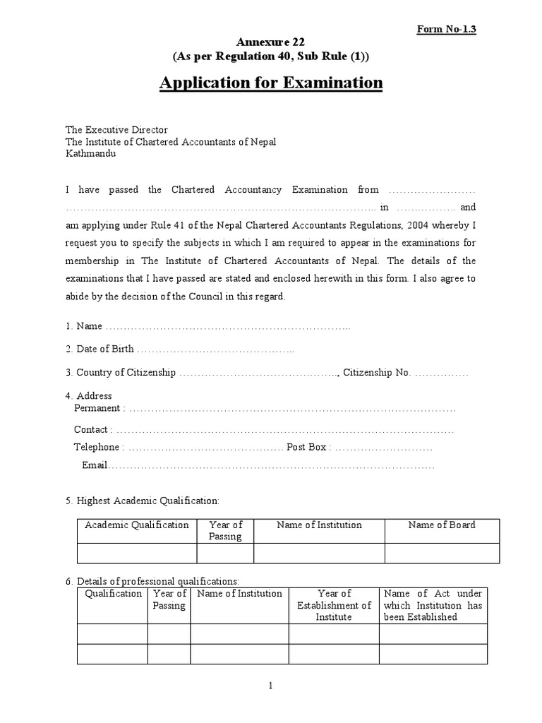 Chartered Accountancy Exam Application Form | PDF | Social Institutions ...