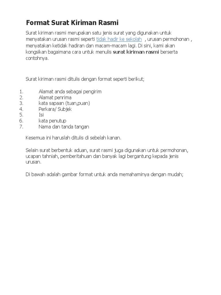 Format Surat Kiriman Rasmi Pdf