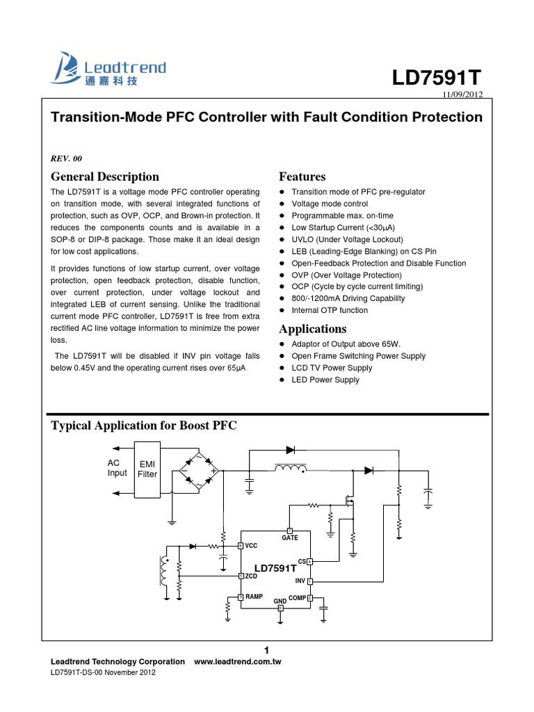 LD7591T PFC Controller Datasheet | PDF | Amplifier | Power Supply