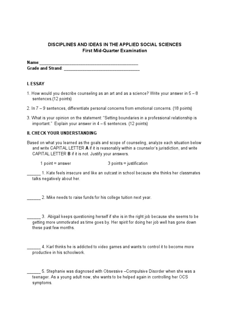 Disciplines and Ideas in The Applied Social Sciences First Mid-Quarter ...