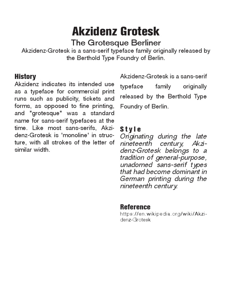 Akzidenz Grotesk: The Grotesque Berliner | PDF