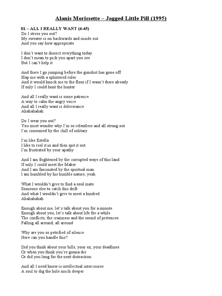 Alanis Morissette Jagged Little Pill Lyrics PDF