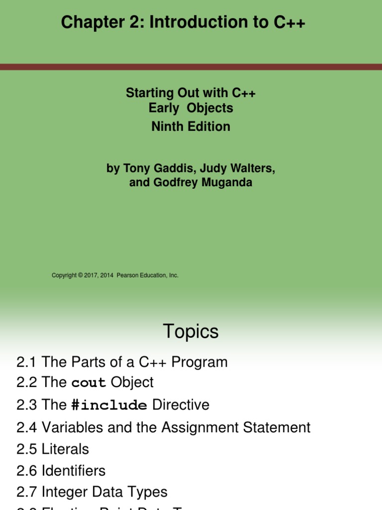 Chapter 2: Introduction To C++: Starting Out With C++ Early Objects ...