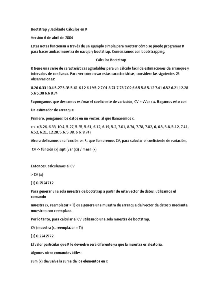 Bootstrap y Jackknife Cálculos en R PDF Bootstrapping (Estadísticas