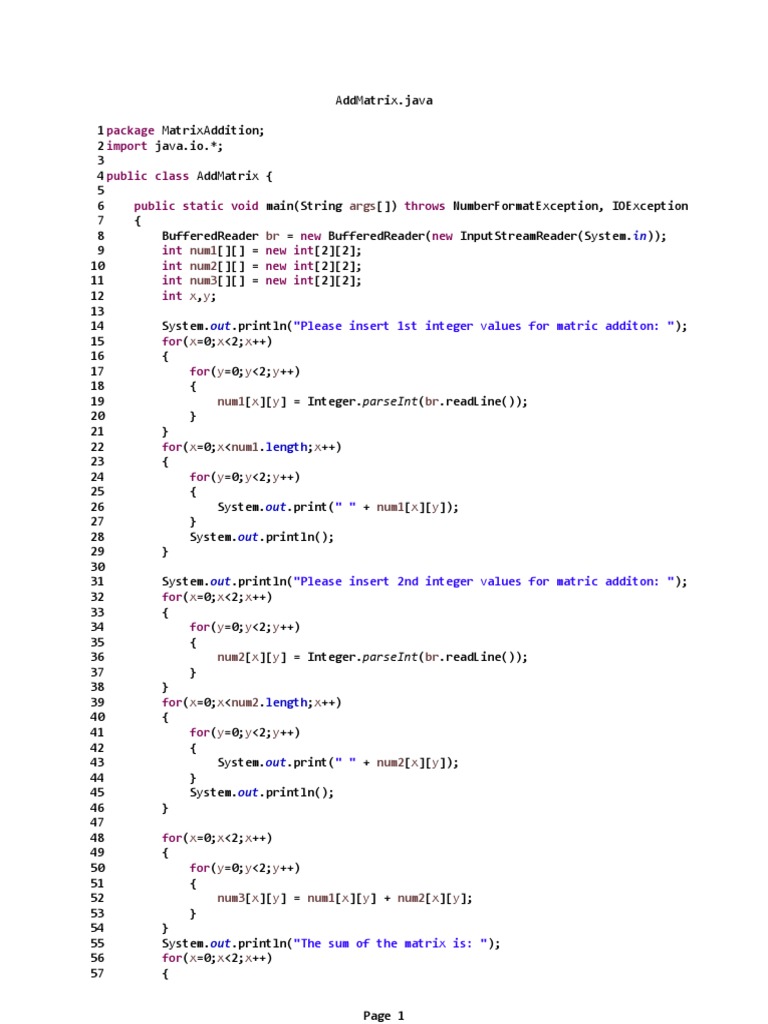 Java Program for 2x2 Matrix Addition | PDF | Computers | Technology ...