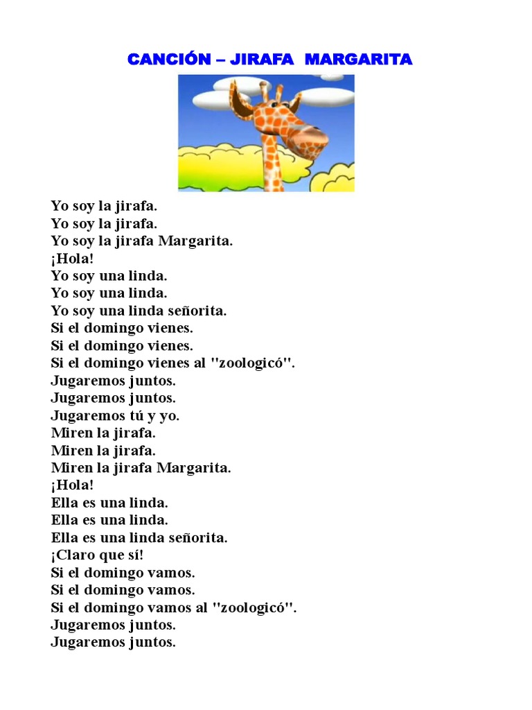 Letra Canción Jirafa Margarita PDF