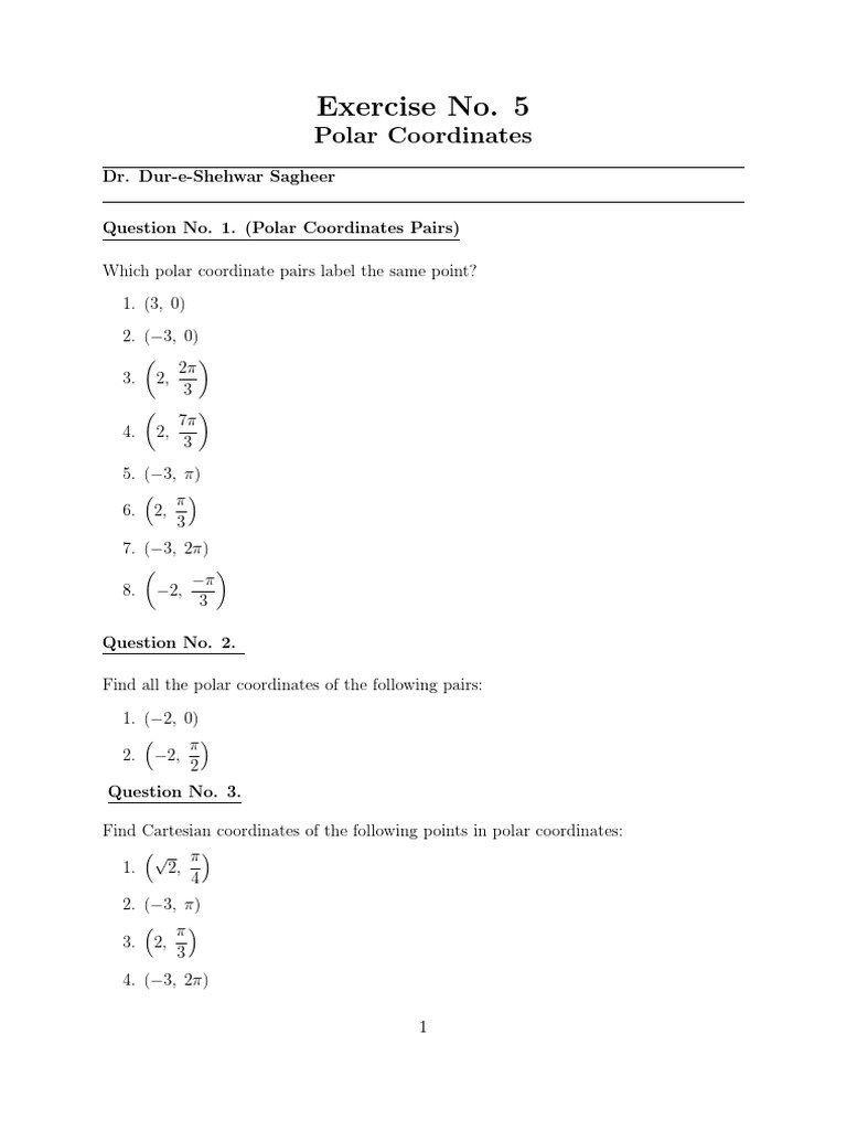 Polar Coordinates Practice Questions | PDF
