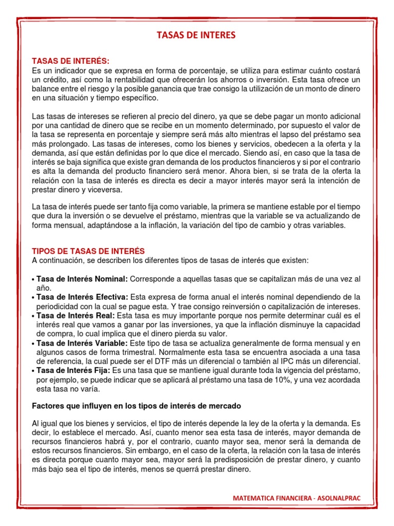 Tipos de Tasas de Interés y su Impacto | PDF | Tasas de interés | Interés