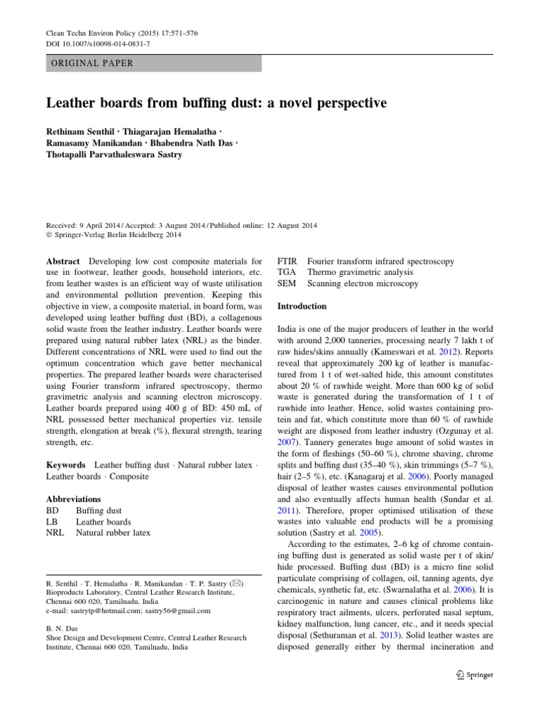 Leather Boards From Buffing Dust: A Novel Perspective | PDF | Leather ...