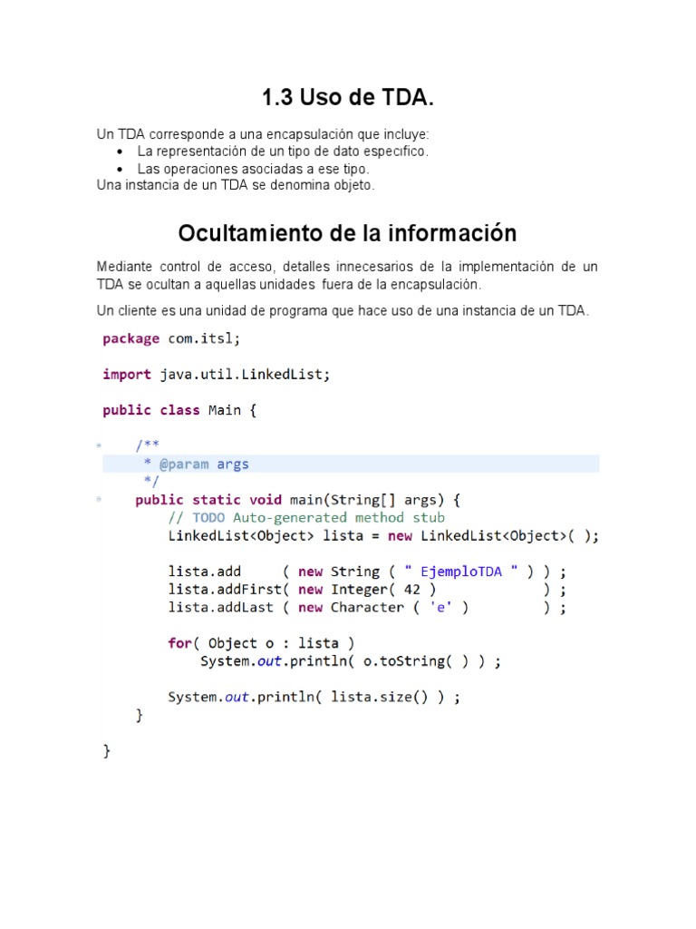Uso y Conceptos de TDA en Programación | PDF