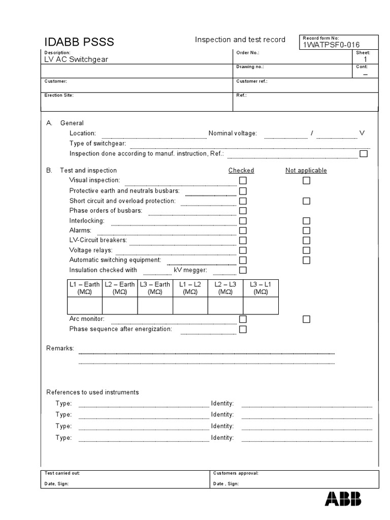 IDABB LV AC Switchgear Inspection Report | PDF | Physical Quantities ...