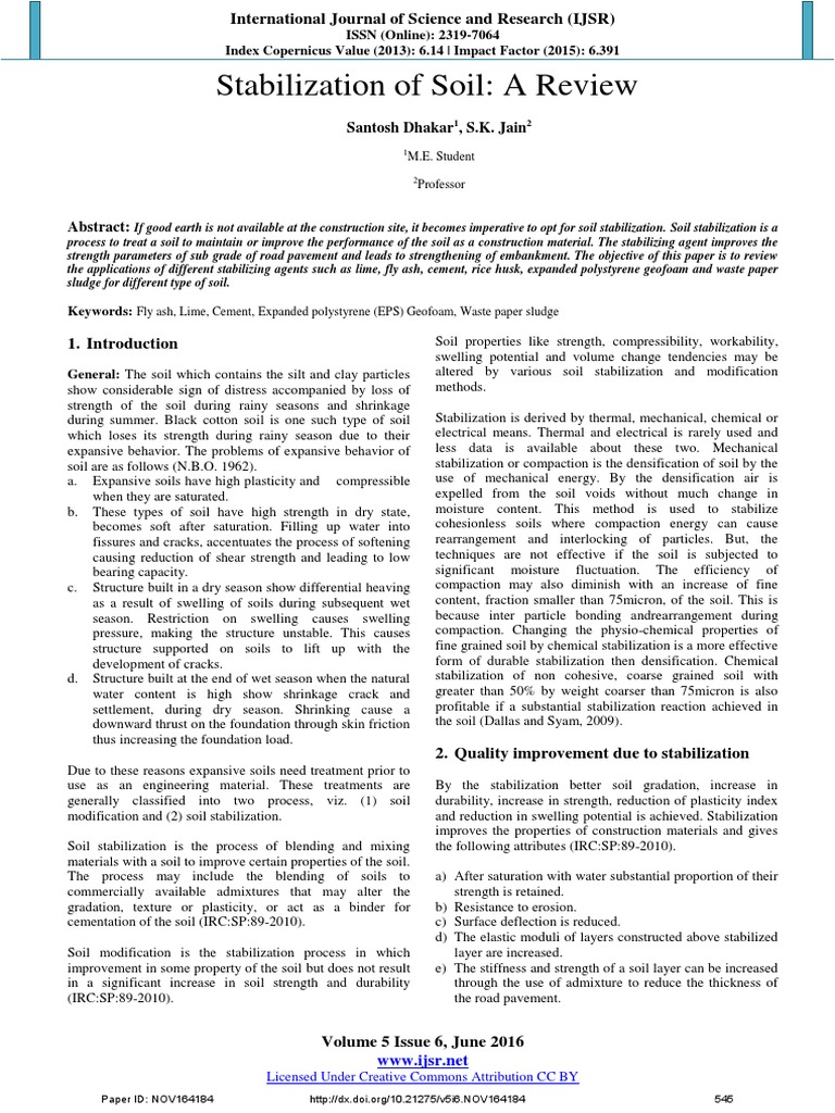 Stabilization of Soil - A Review | PDF | Fly Ash | Soil