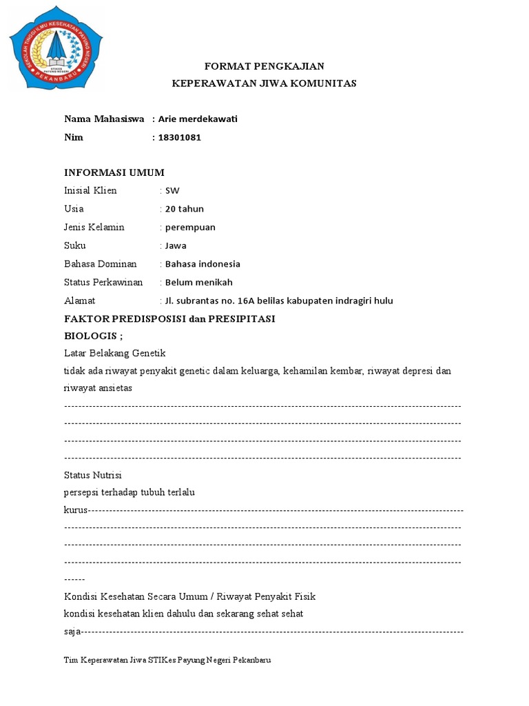 Format Pengkajian Keperawatan Jiwa Komunitas