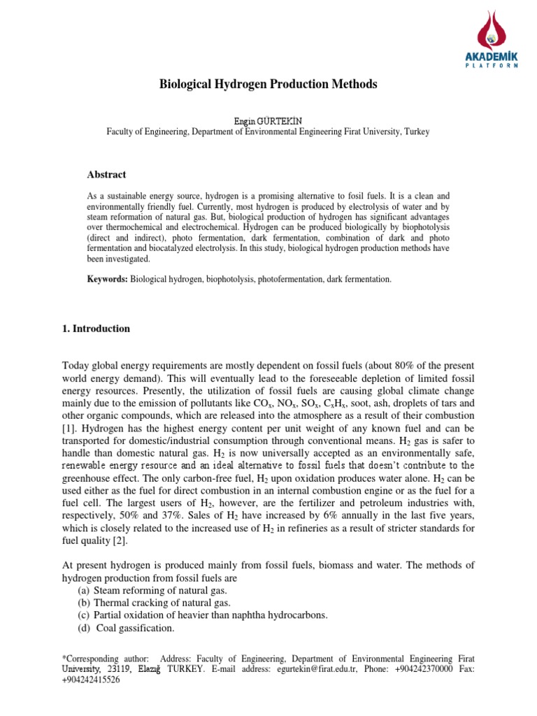 Direct Biophotolysis for Hydrogen Production | PDF | Gasification | Fuels