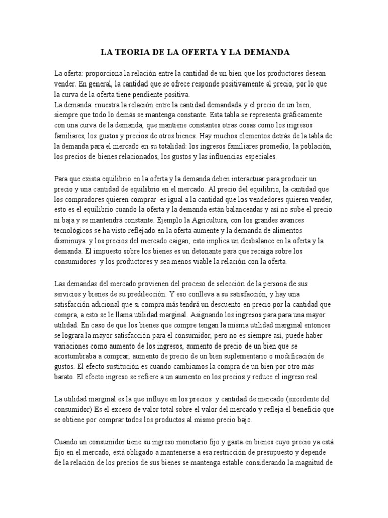 Teoría de Oferta y Demanda Explicada | PDF | Oferta y demanda | Mercado ...