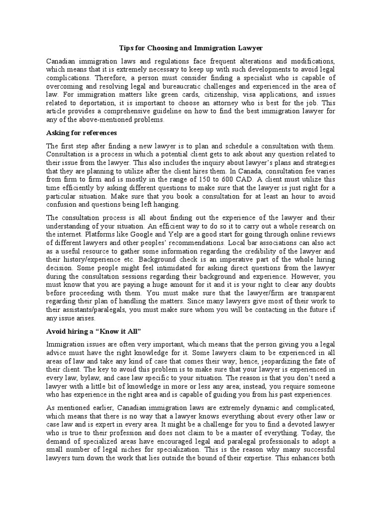 Tips On Choosing An Immigration Lawyer | PDF | Lawyer | Law Firm